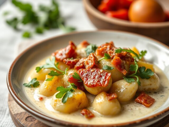 Rucolastampot met pancetta — AI-gegenereerde illustratie