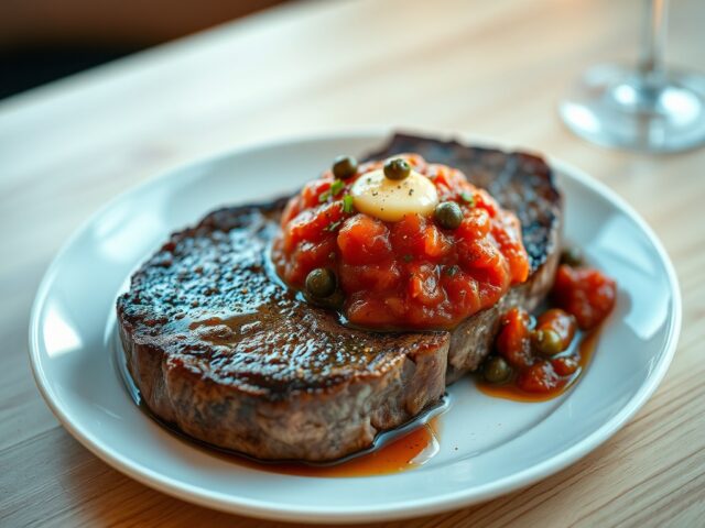 Rumpsteak Pizzaiola (costata di bue alla pizzaiola)