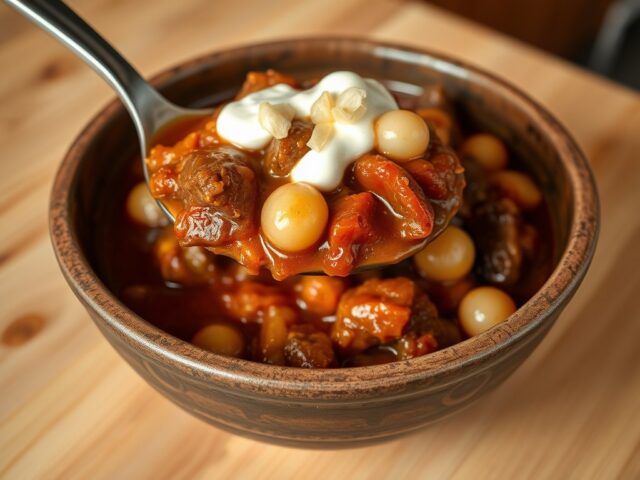 Rundergoulash met zilveruitjes en zure room