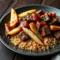 Runderreepjes met koolrabi in een pittig sausje