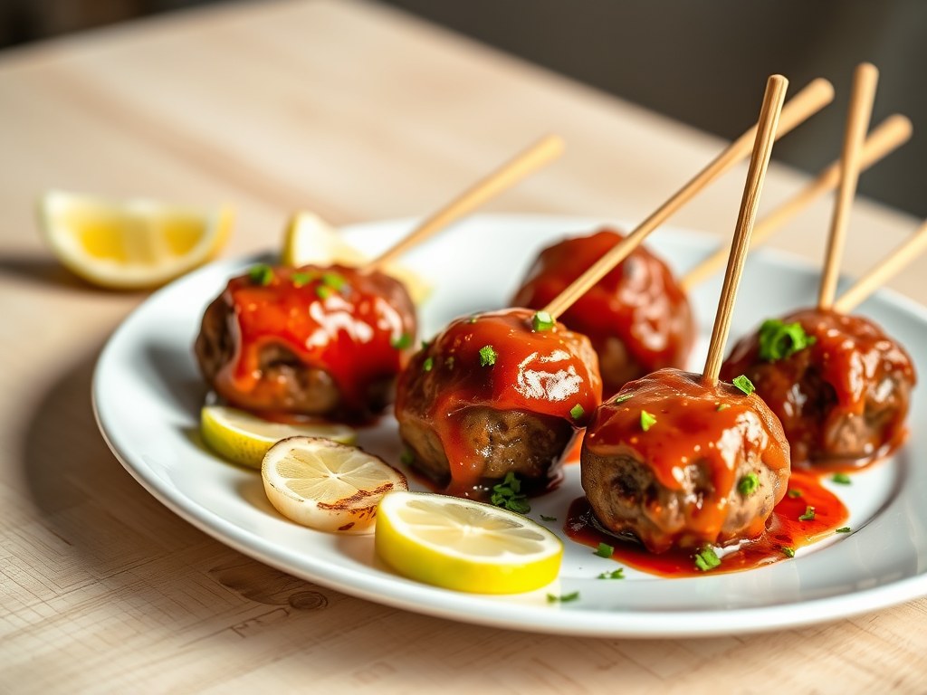 Rundersateetje met tomatensaus, AI-gegenereerde illustratie