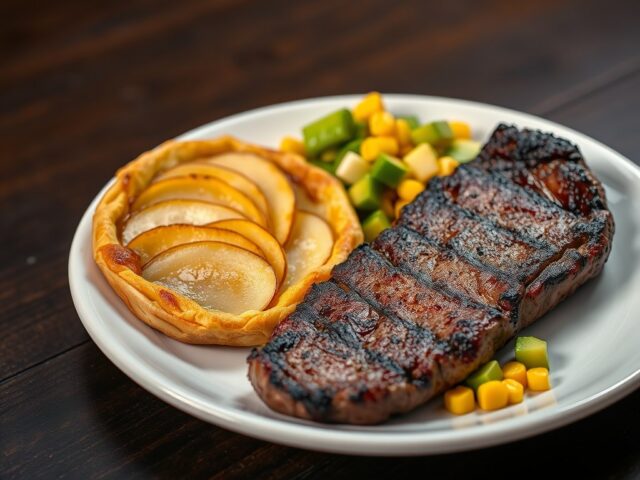 Rundersteaks met Aardappelperengalette en een fantasie van Mais en Avocado