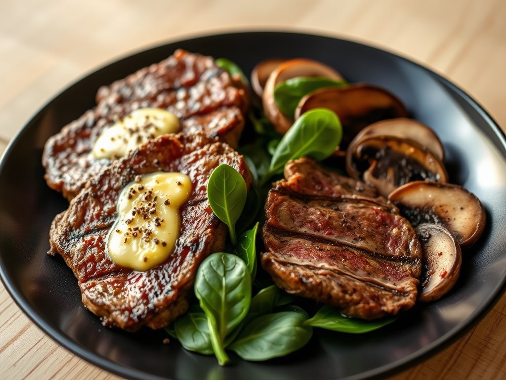 rundersteaks met knoflookboter, AI-gegenereerde illustratie