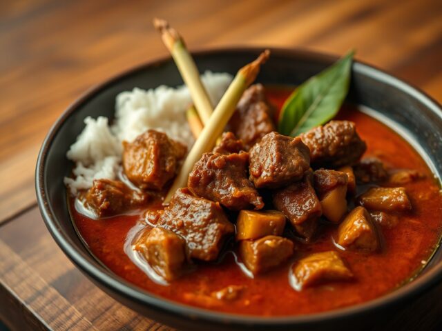 Runderstoof met Thaise rode curry-pasta