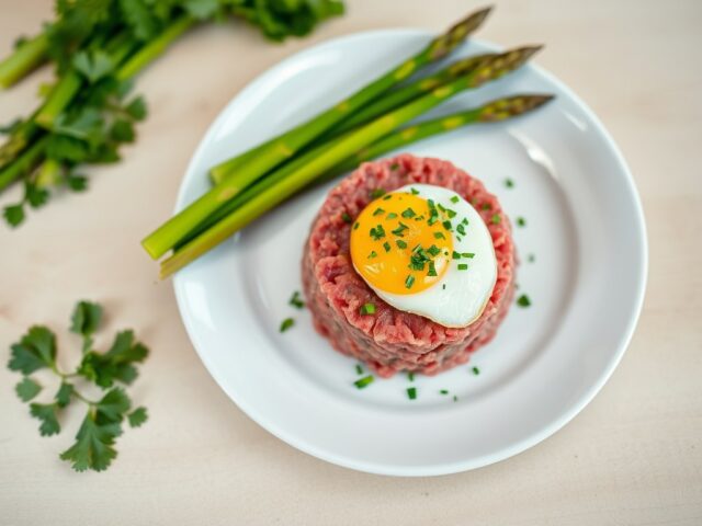 Rundertartaar met groene asperges