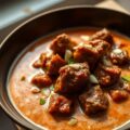 Rundvlees in pikante tomaten-knoflookstoof