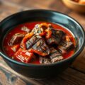 Rundvlees in rode peper-tomatensaus