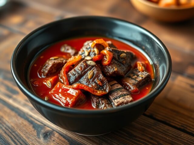Rundvlees in rode peper-tomatensaus