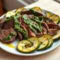 Rundvlees met pestosaus en courgette