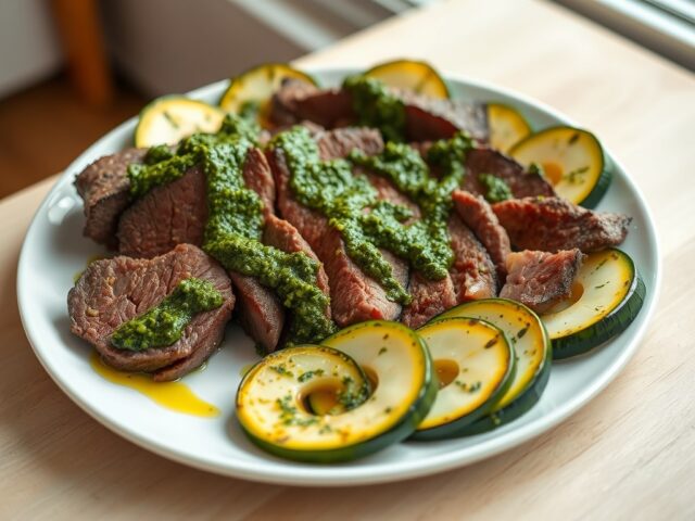Rundvlees met pestosaus en courgette
