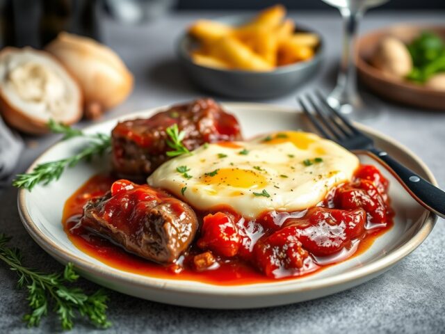 Rundvlees met rode wijnsaus en gratin dauphinois