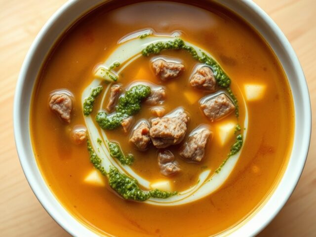 Rundvlees-pesto soep