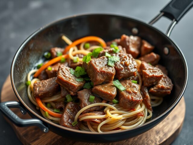 Rundvlees uit de wok — AI-gegenereerde illustratie
