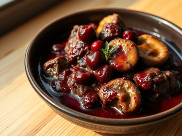 Rundvleesschotel in een cranberry-portsaus