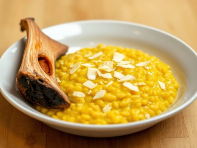 Saffraanrisotto met ’n mergpijpje