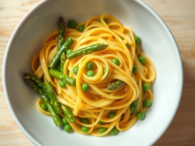 Saffraantagliatelle met asperges