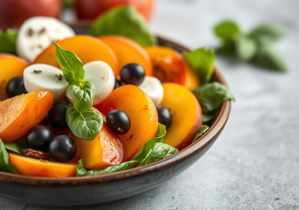 Salade caprese met nectarine, AI-gegenereerde illustratie