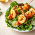 Salade met garnalenspiesjes