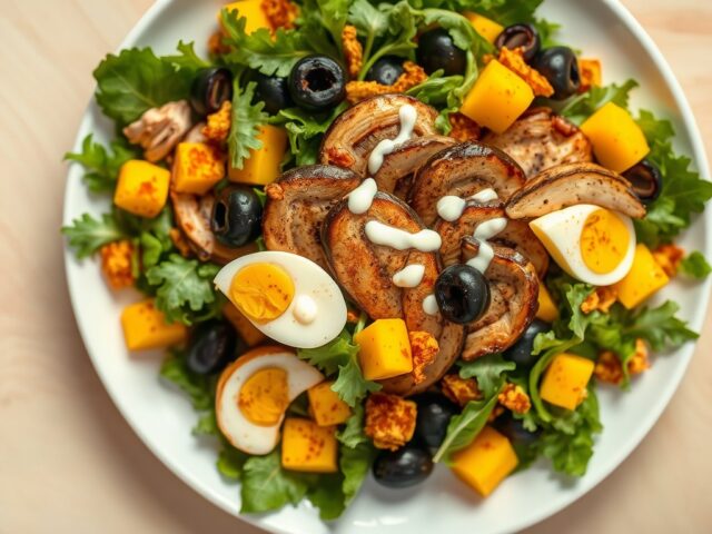 Salade met gebakken reuze champignons