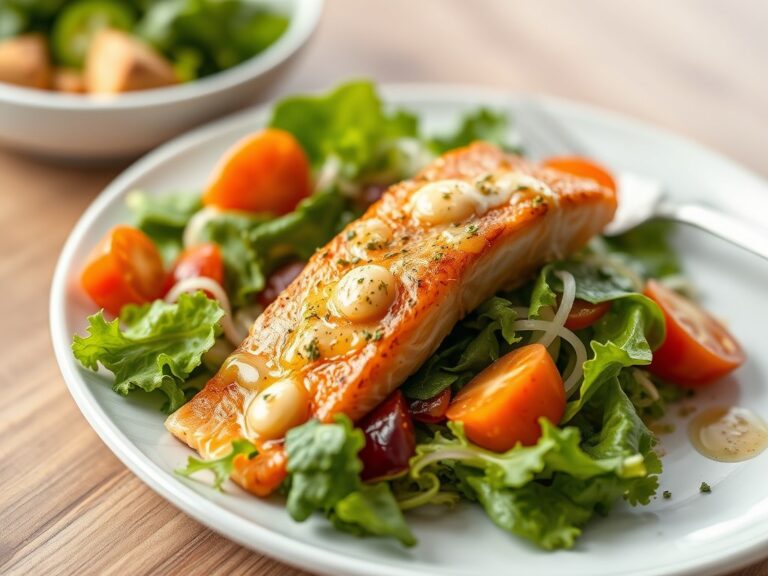 salade met gebakken zalm en gamba^A’s