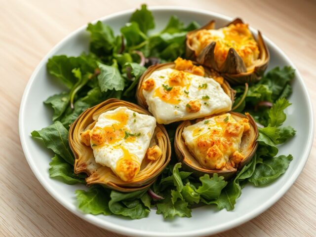 Salade met gegratineerde artisjokbodems