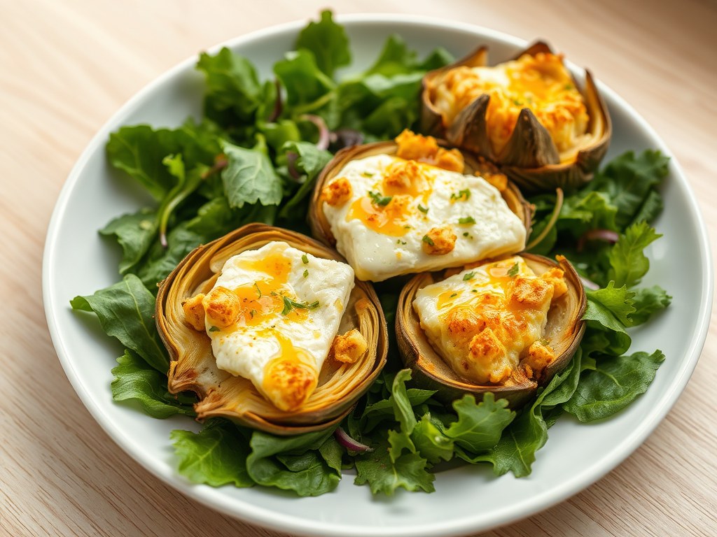 Salade met gegratineerde artisjokbodems, AI-gegenereerde illustratie