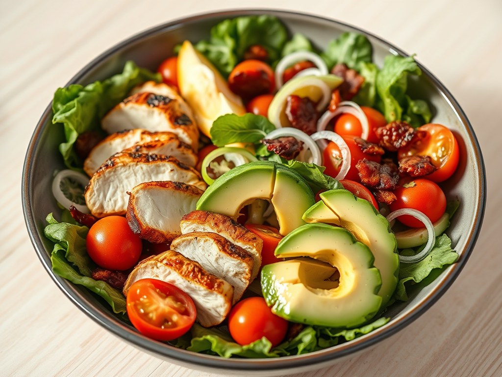 Salade met gegrilde kip, AI-gegenereerde illustratie