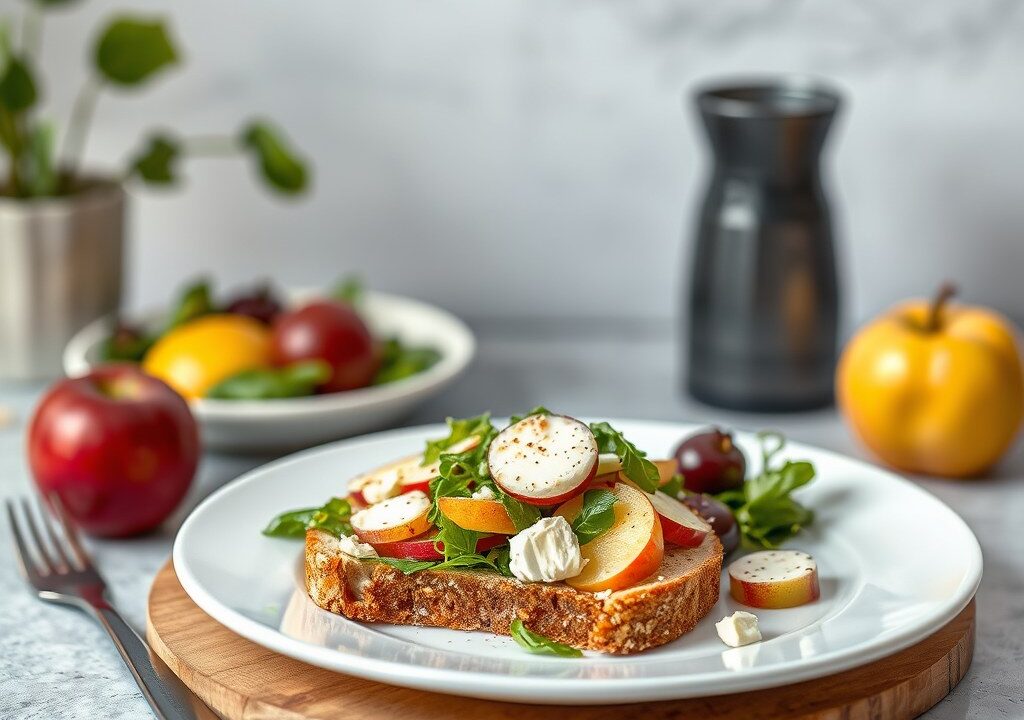 Salade met geitenkaas, appel en Luikse siroop — AI-gegenereerde illustratie