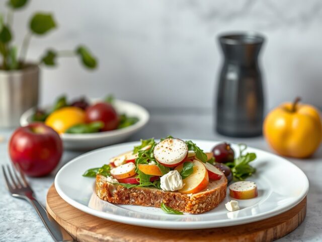 Salade met geitenkaas, appel en Luikse siroop — AI-gegenereerde illustratie