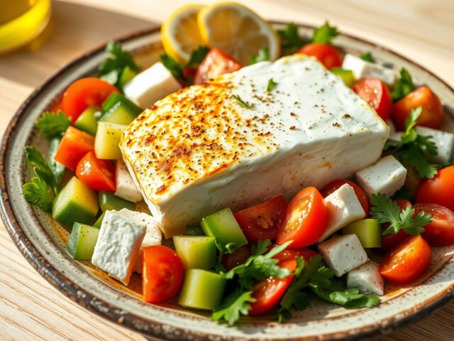 Salade met geschroeide feta