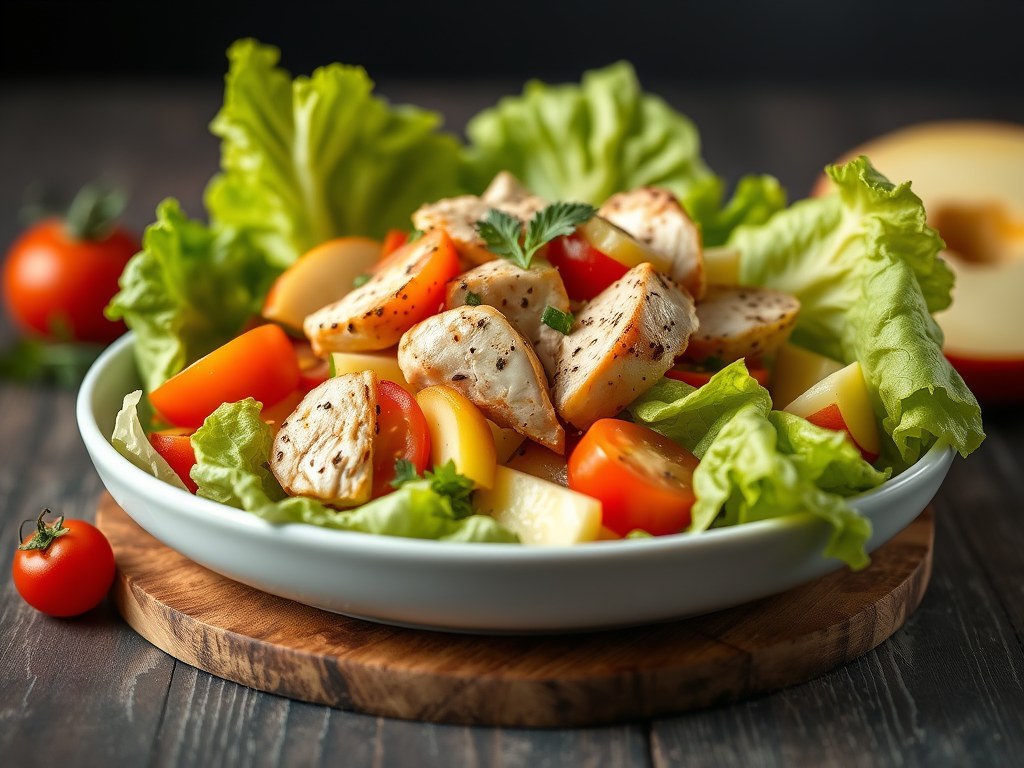 Salade met kip en appel, AI-gegenereerde illustratie