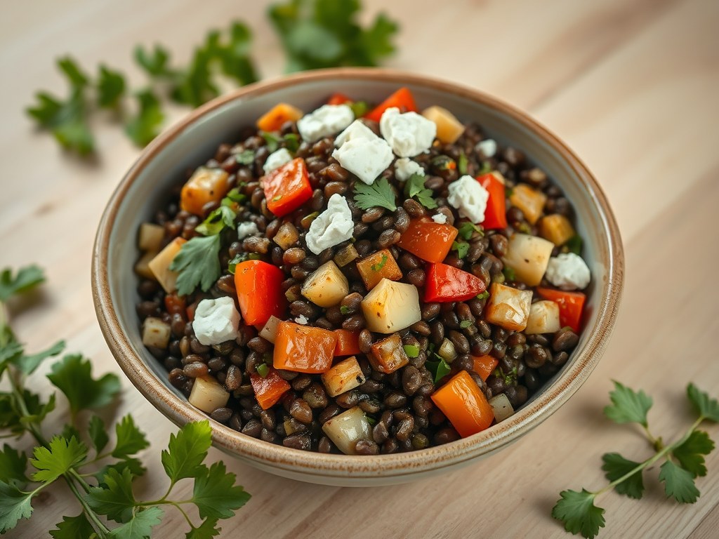 Salade met linzen van Puy, AI-gegenereerde illustratie