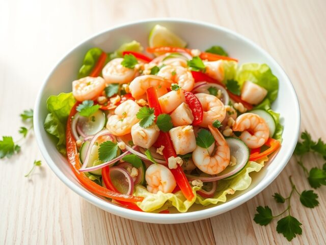 Salade met lychees en garnalen