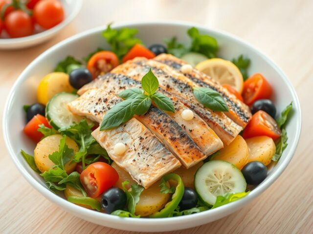 Salade met makreelfilets en groenten