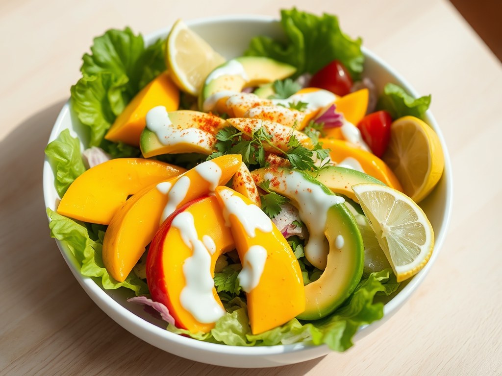 Salade met Mango en Avocado, AI-gegenereerde illustratie
