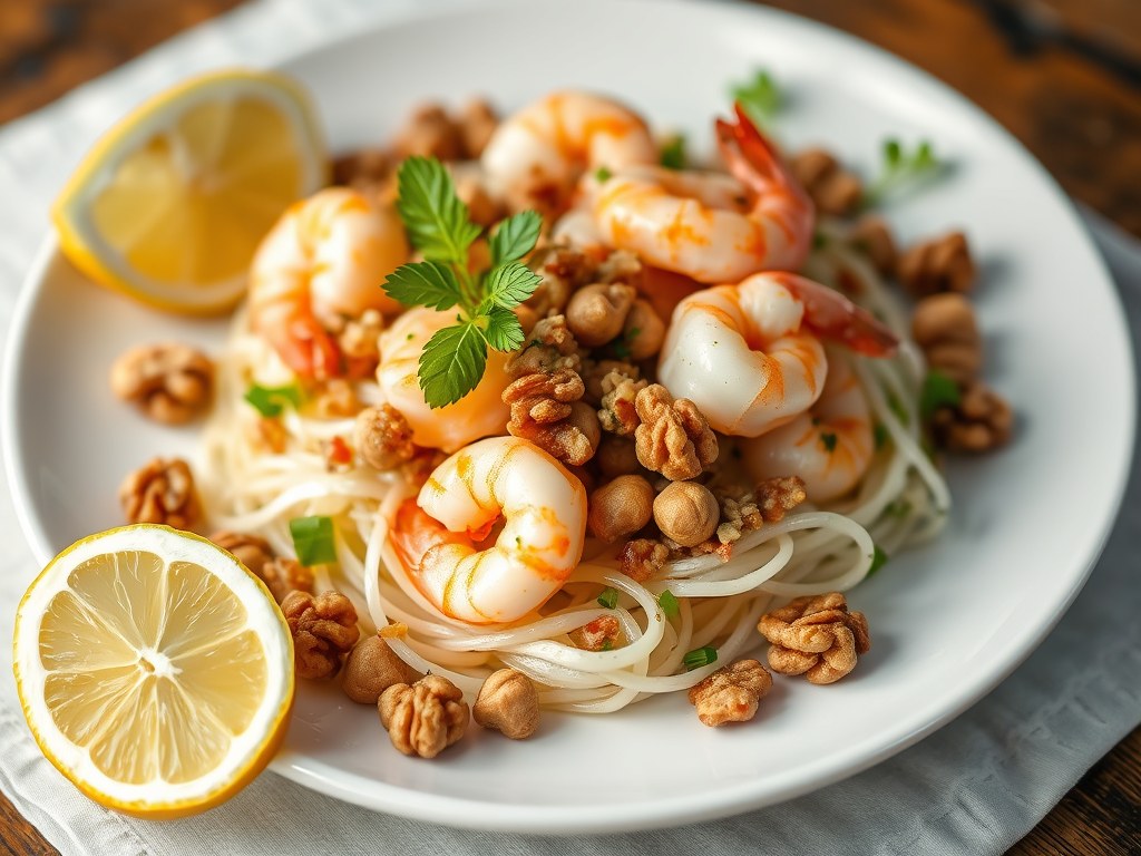 Salade met peer en warme walnoten, AI-gegenereerde illustratie