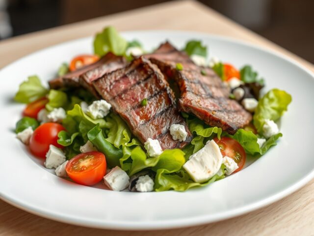 Salade met reepjes biefstuk en roquefort