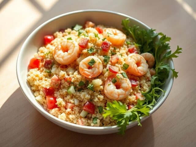 Salade met taboulé en Stellendamse garnalen