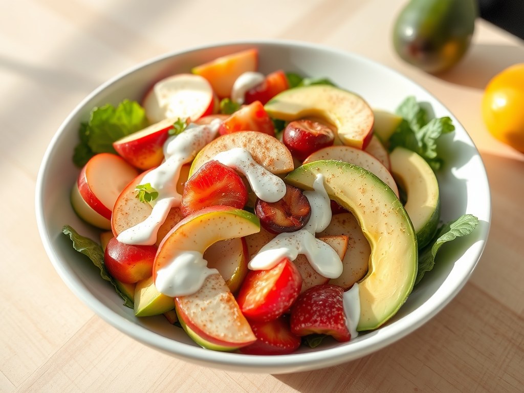 Salade met Vruchten en Avocado, AI-gegenereerde illustratie