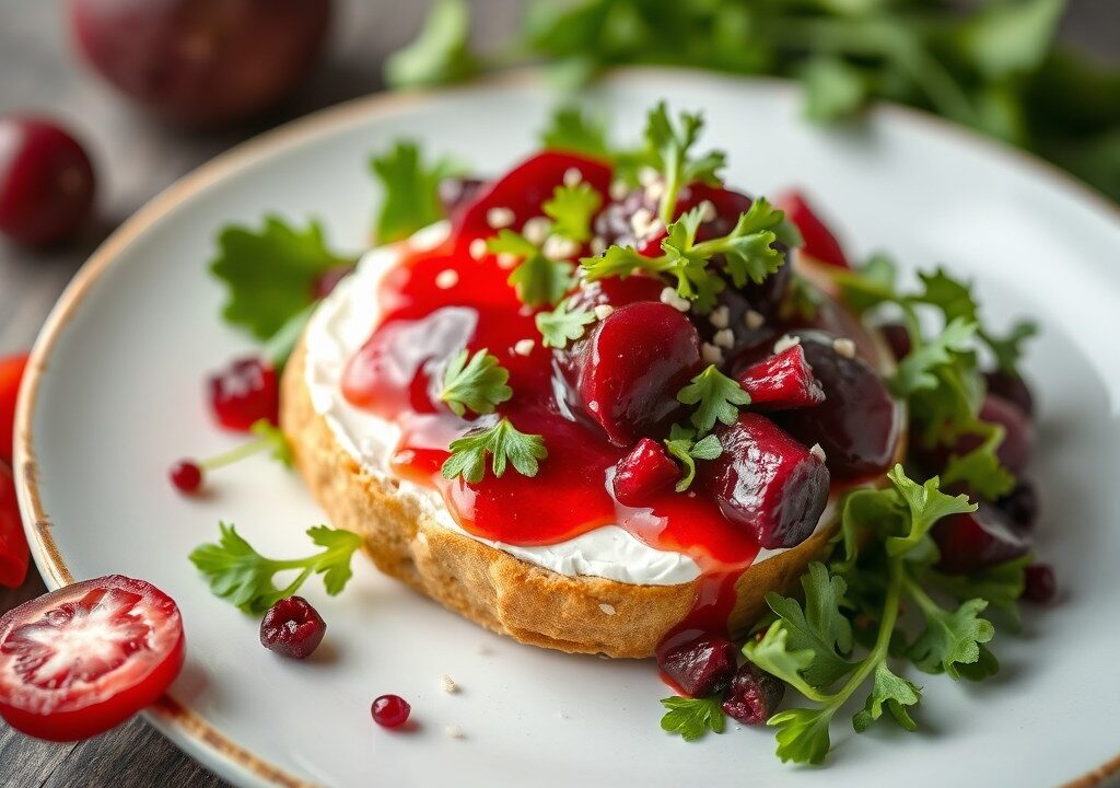 Salade met warme brie en frambozendressing, AI-gegenereerde illustratie