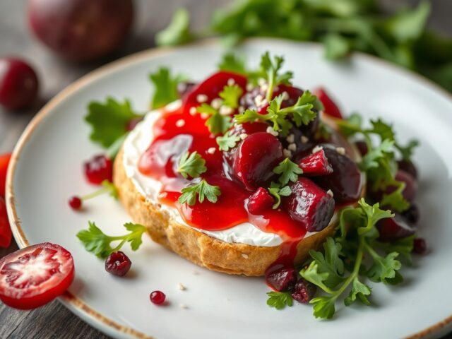 Salade met warme brie en frambozendressing