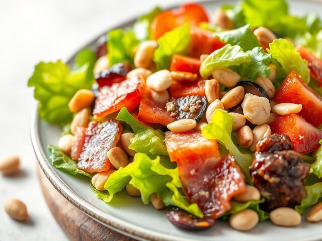 Salade met zomerfruit en spekjes