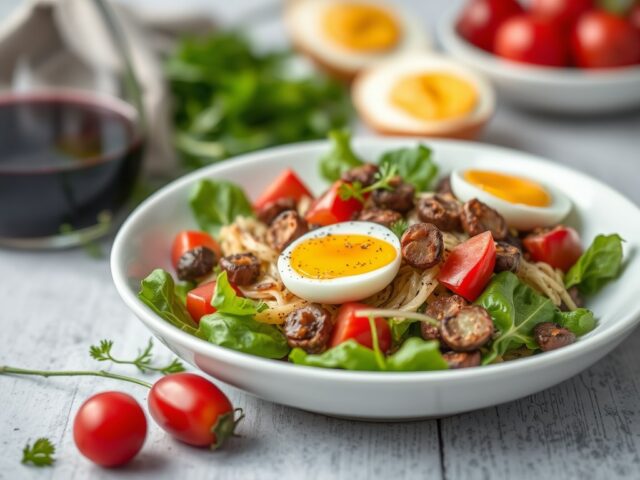 Salade tiÃ¨de de pigeonneau au vin rouge