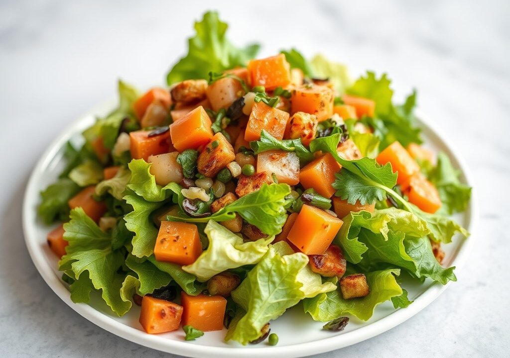 Salade: Tropische maaltijdsalade, AI-gegenereerde illustratie