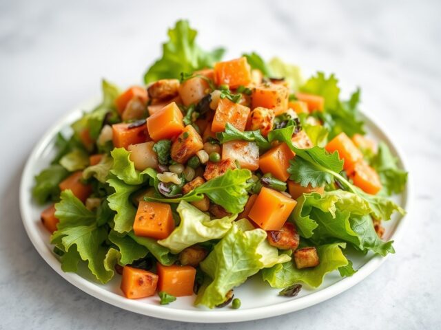Salade: Tropische maaltijdsalade — AI-gegenereerde illustratie