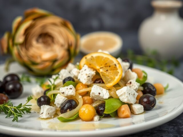 Salade van artisjok met feta — AI-gegenereerde illustratie