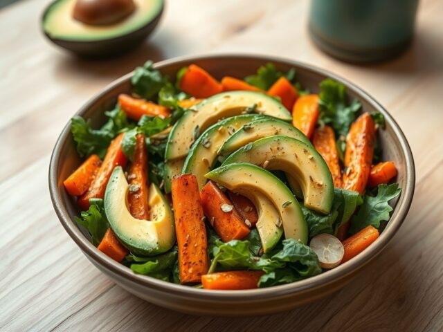 Salade van avocado en geroosterde wortel