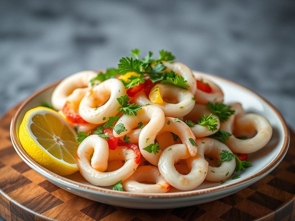 Salade van Calamaris (insalata di calamari), AI-gegenereerde illustratie