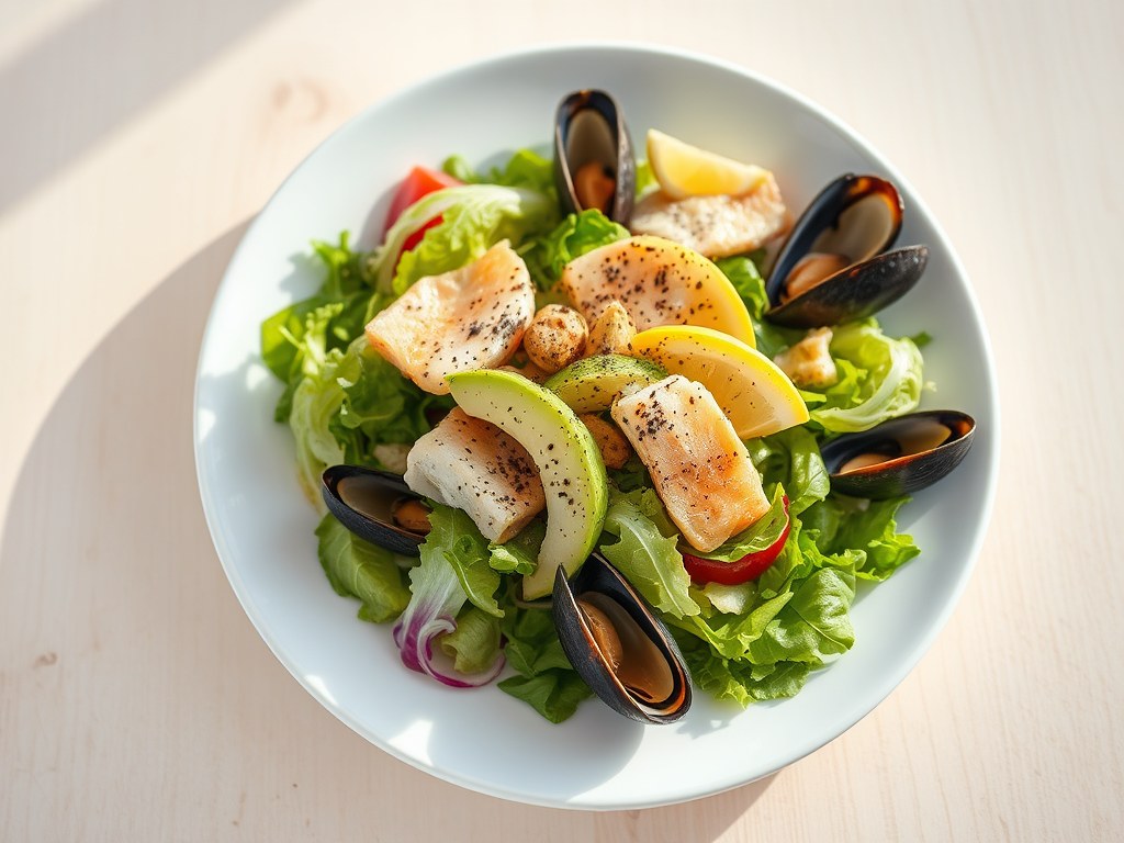 Salade van de zee, AI-gegenereerde illustratie