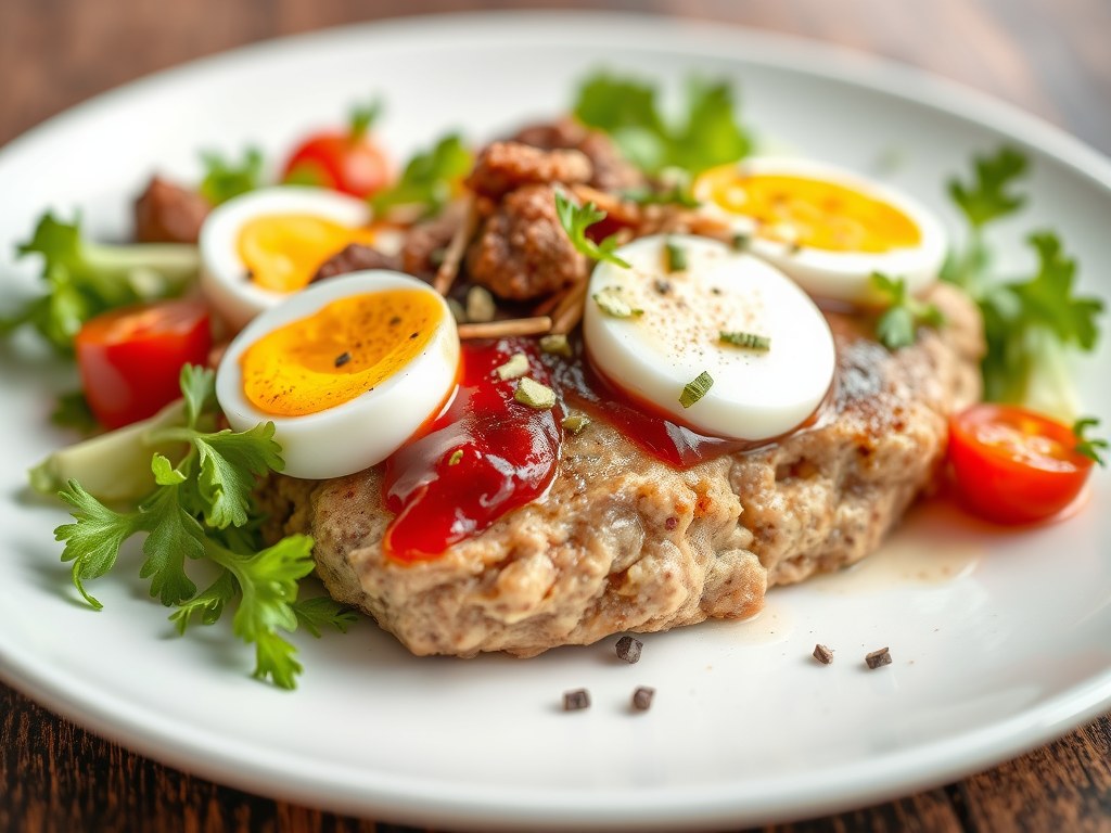 Salade van eendenborstfilet, AI-gegenereerde illustratie
